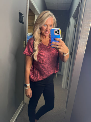 Metallic Coated Sweater Top