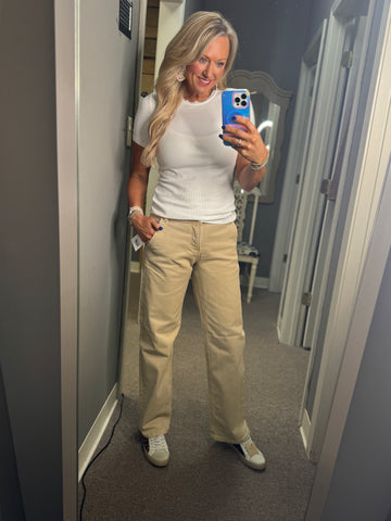 Tummy Control Mid Rise Fit Ankle Baggy Pants