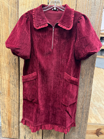 Charming Velvet Ruffle Accent Dress