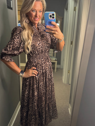 Wild Elegance Leopard Print Midi Dress