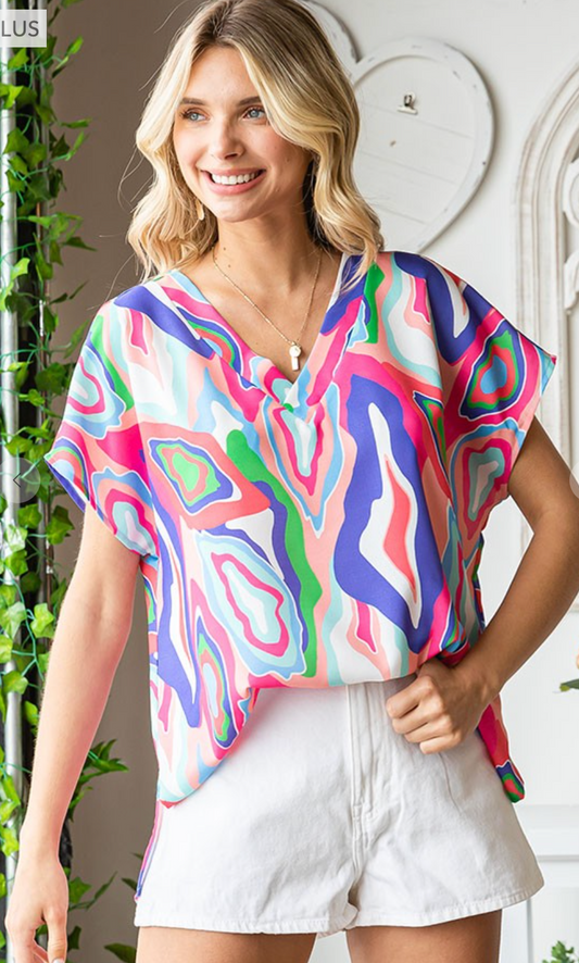 Plus Multicolor Abstract Print Top
