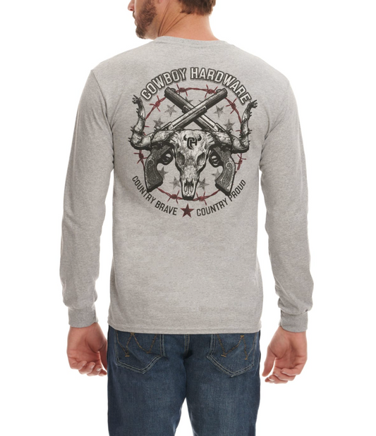 Cowboy Hardware Men's Grey Country Brave Long Sleeve T-Shirt