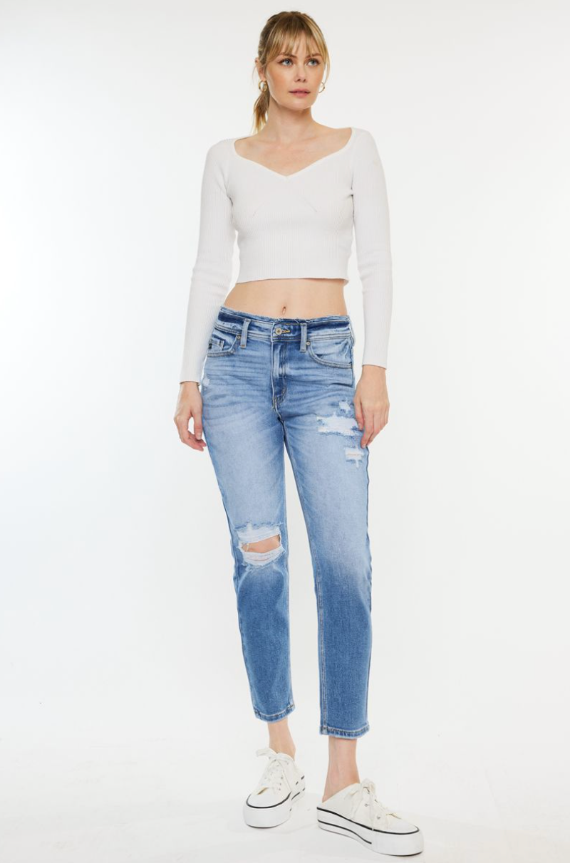 KanCan High Rise WB Detail Mom Fit