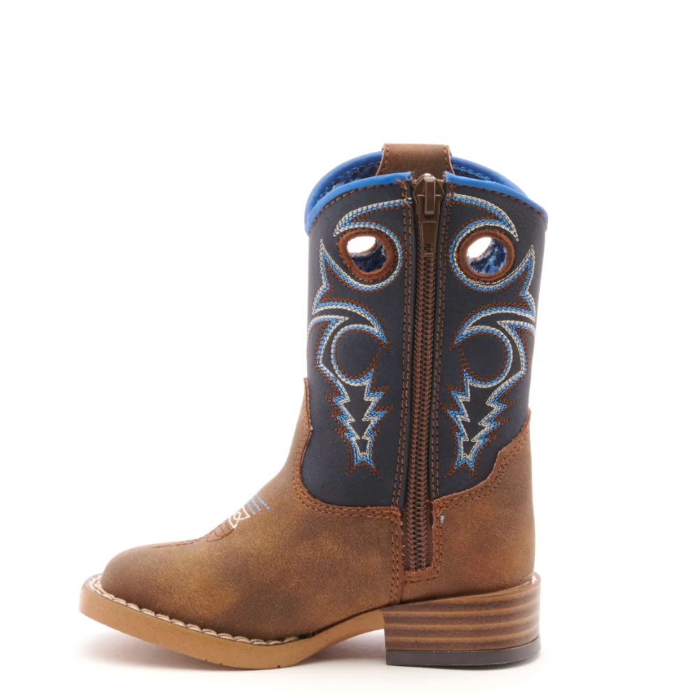 Twister Toddler Ben Baby Bucker Brown and Navy Square Toe Cowboy Boots