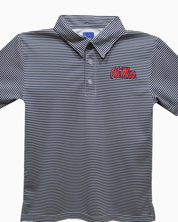 Ole Miss Rebels Embroidered Navy Stripes Polo Shirt
