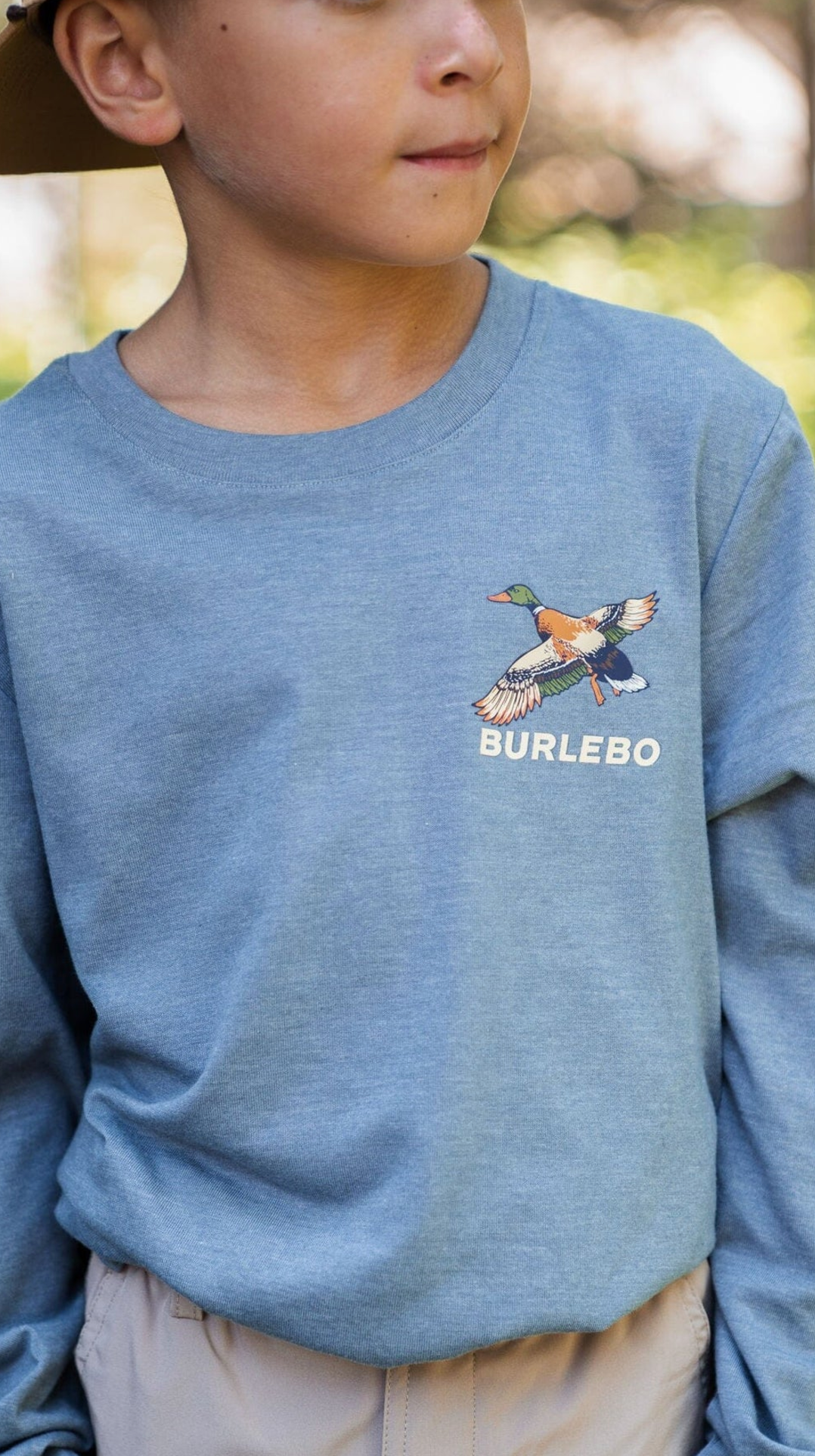 Youth Tee - Suns Up Birds Down - Heather Blue Jean - L/S