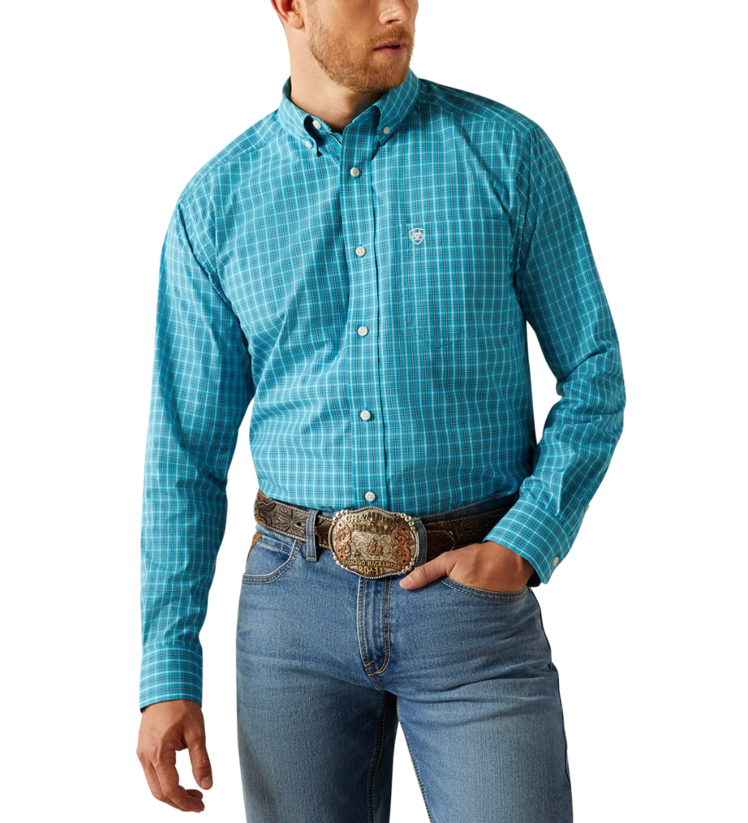 Ariat Pro Series Men's Journey Turquoise Plaid Western Shirt