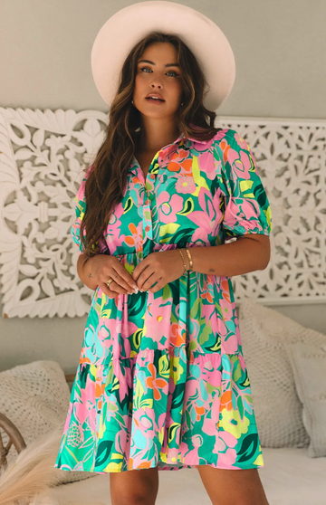 Babydoll Green Floral Print Dress