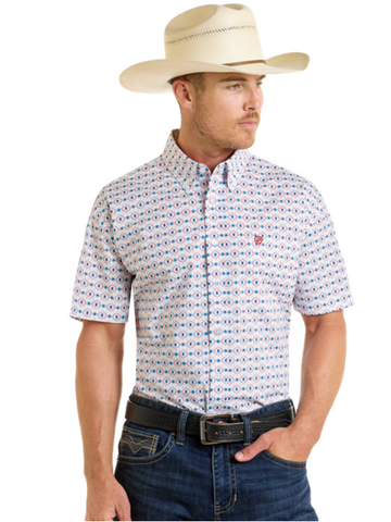 White Printed Aztec S/S Button Down