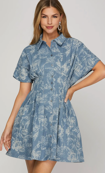 Washed Printed Denim Dress
