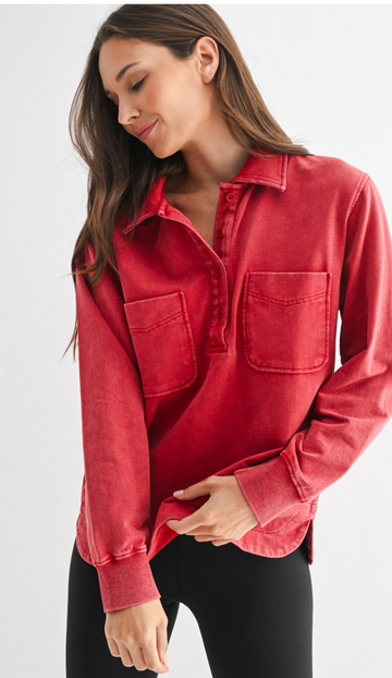 Sierra Half Button Mineral Wash Collared Shirt