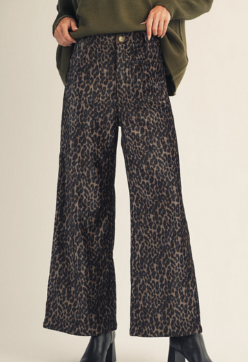 Blushed Wide-Leg Leopard Pants
