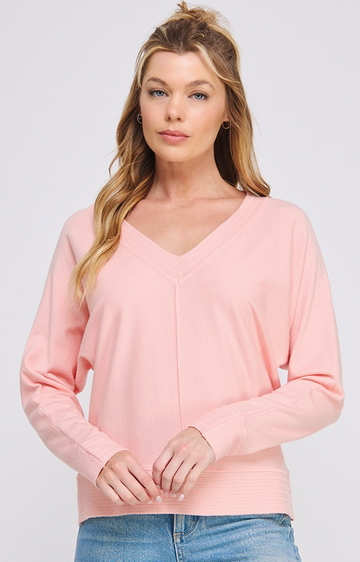 Flattering V-Neck Melon Pullover