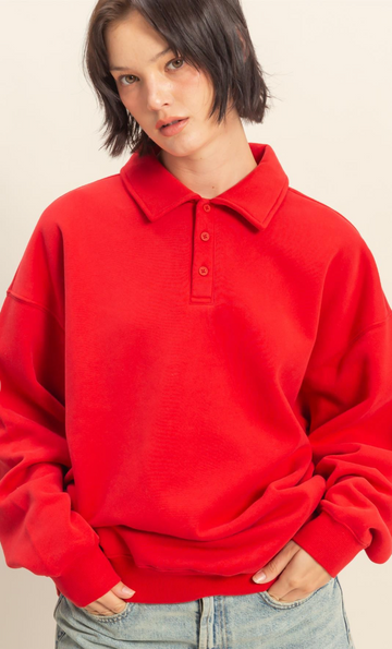 Oversized Polo Collared Pullover