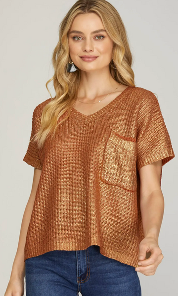 Metallic Coated Sweater Top