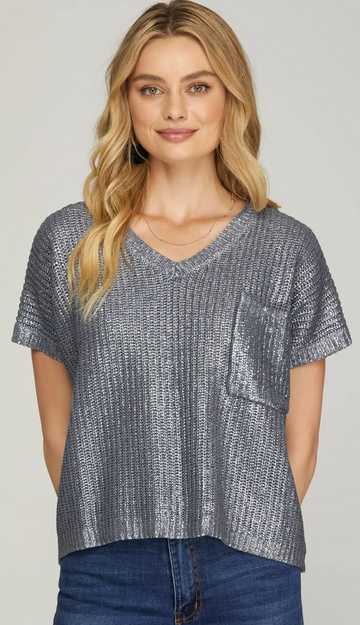 Metallic Coated Sweater Top