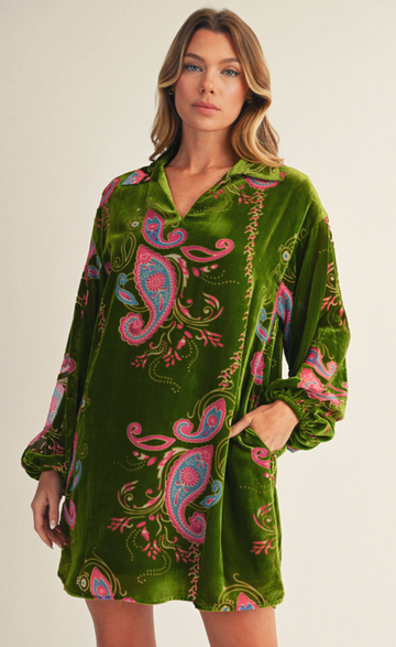 Paisley Print Velvet Dress