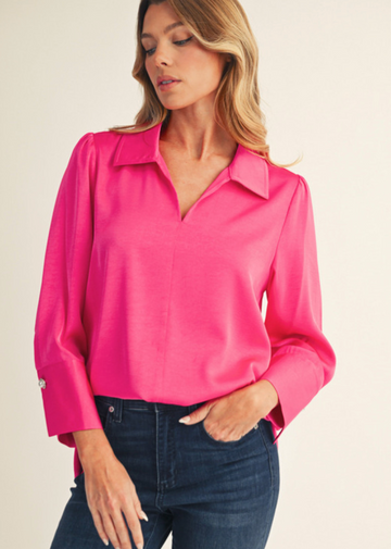 Pearl Button Satin Blouse
