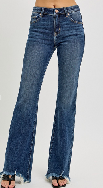 Mid Rise Flare Frayed Hem Jeans