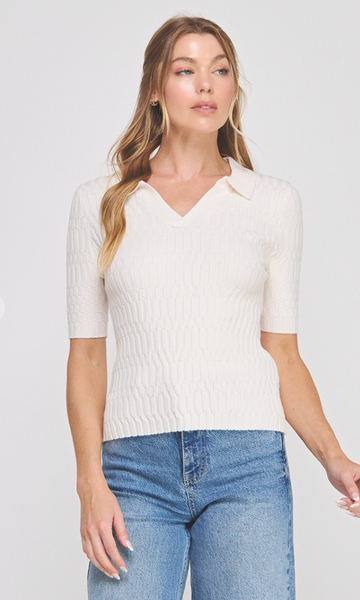 Casual Ribbed Polo Top