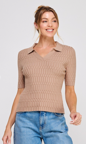 Casual Ribbed Polo Top