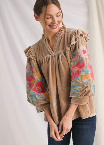 Elegant Velvet Detailed Top