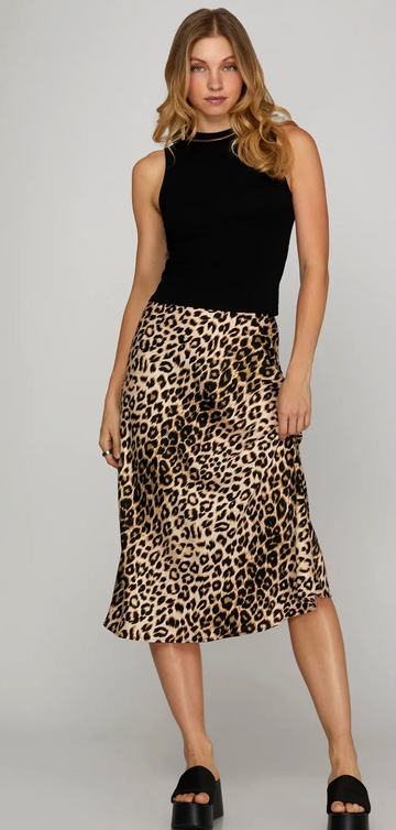 Satin Leopard Print Skirt