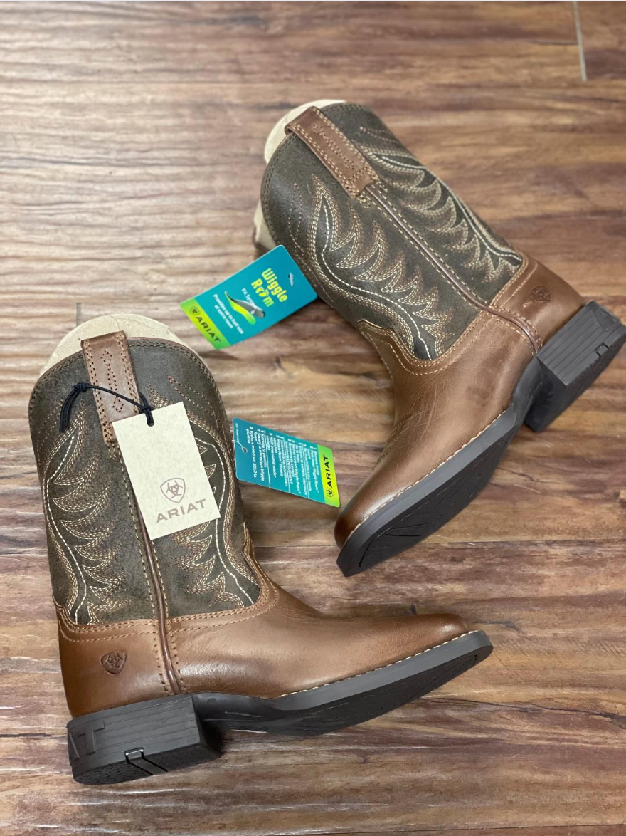 Ariat - 10040332- Youth Amos Boots- Sorrel Crunch/Army Green