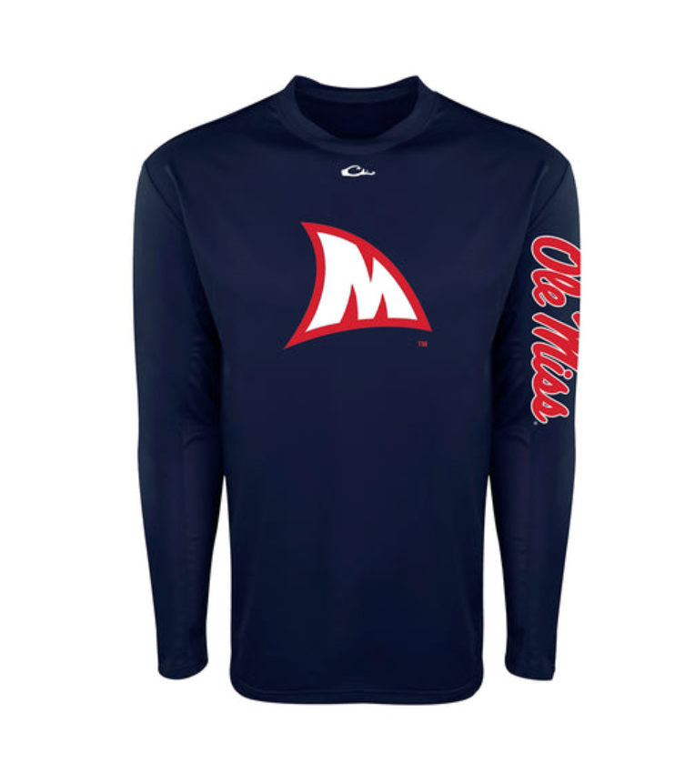 Drake- SD-OLM-1250-NVY- Ole Miss L/S Performance Shirt- Navy