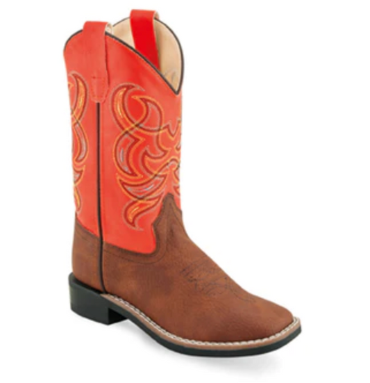 Old West Orange/Brown Children Boys Faux Leather Cowboy Boots