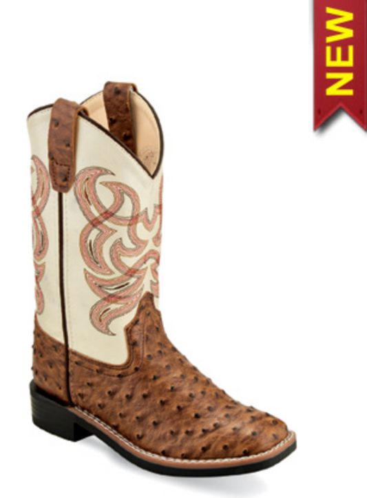 Old West Square Toe Boot Ostrich Print