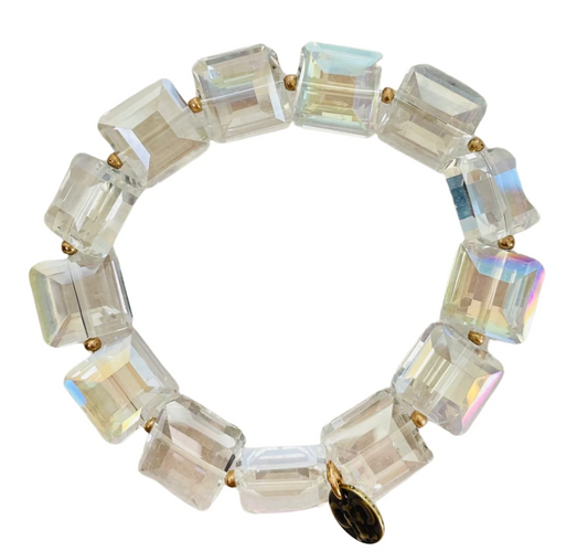 Irridescent faceted square bead bracelet