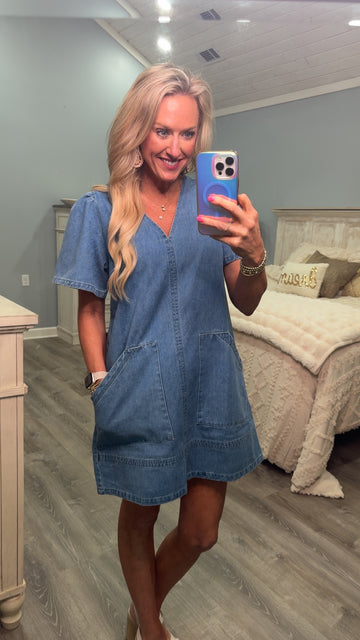 Denim V-Neck Dress