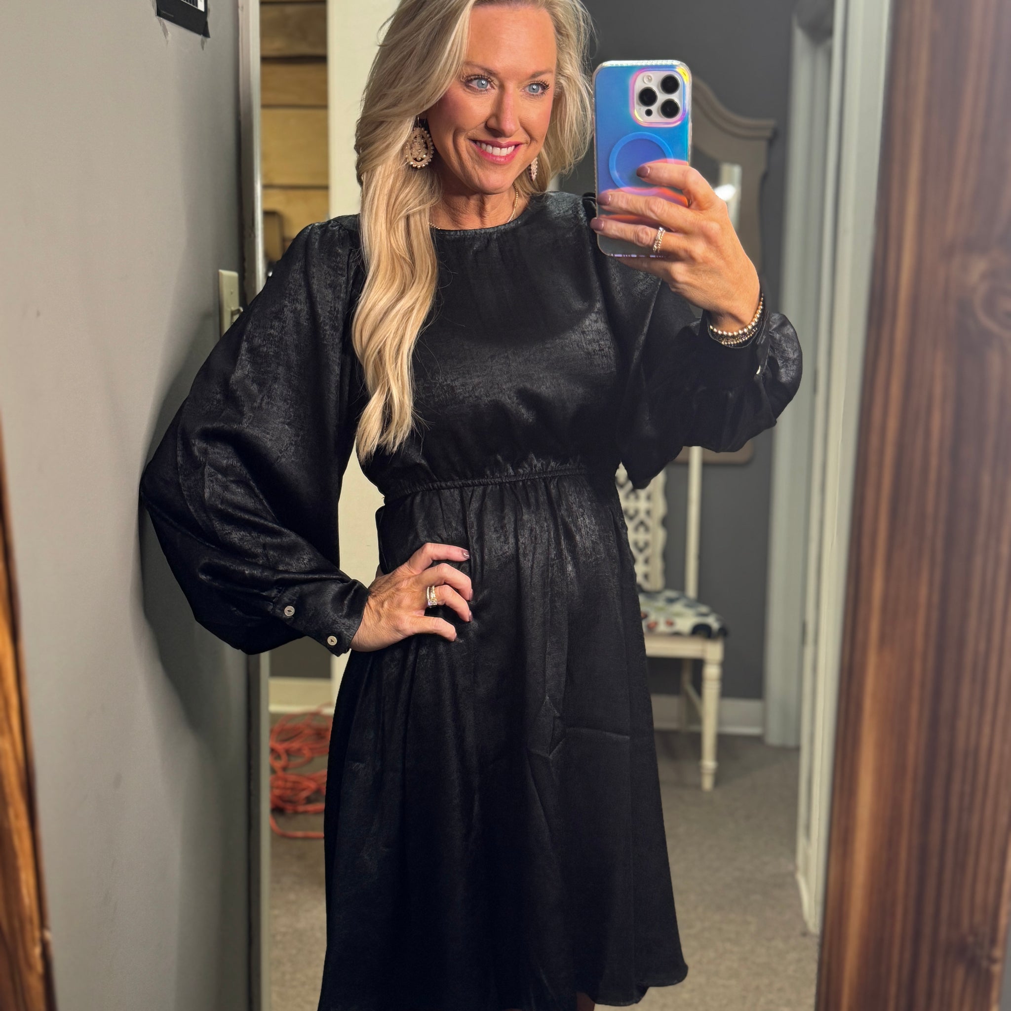 Metallic Black Foil Dress