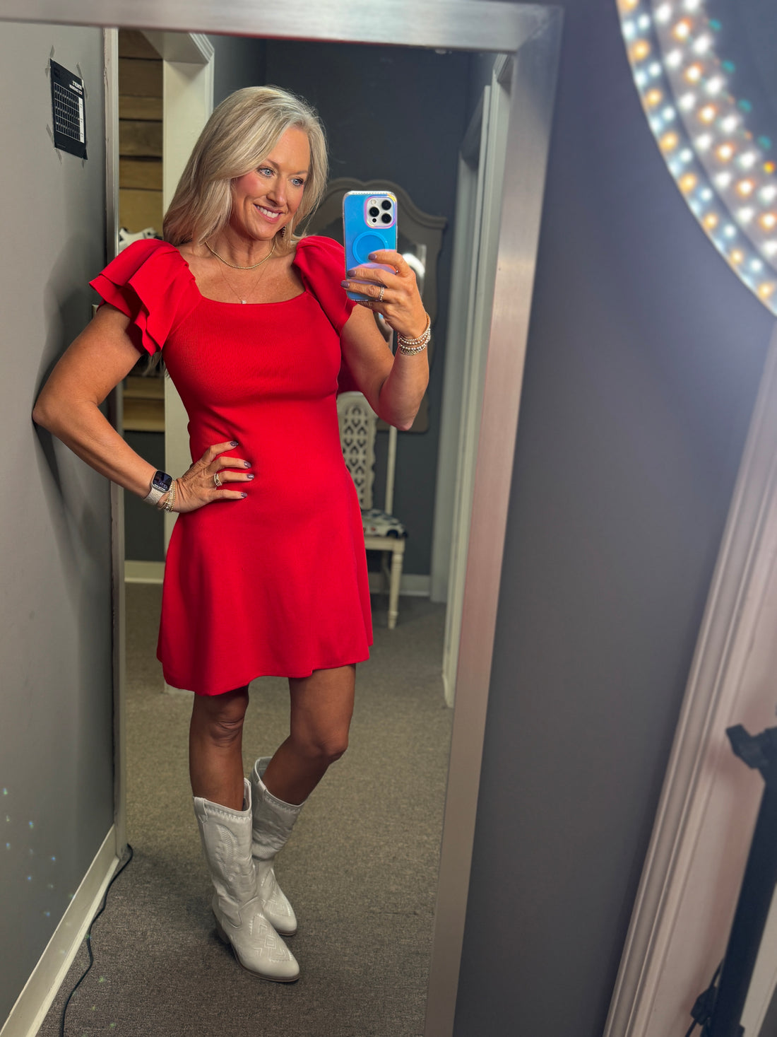 Game Day Ruffle Ribbed Knit Dress