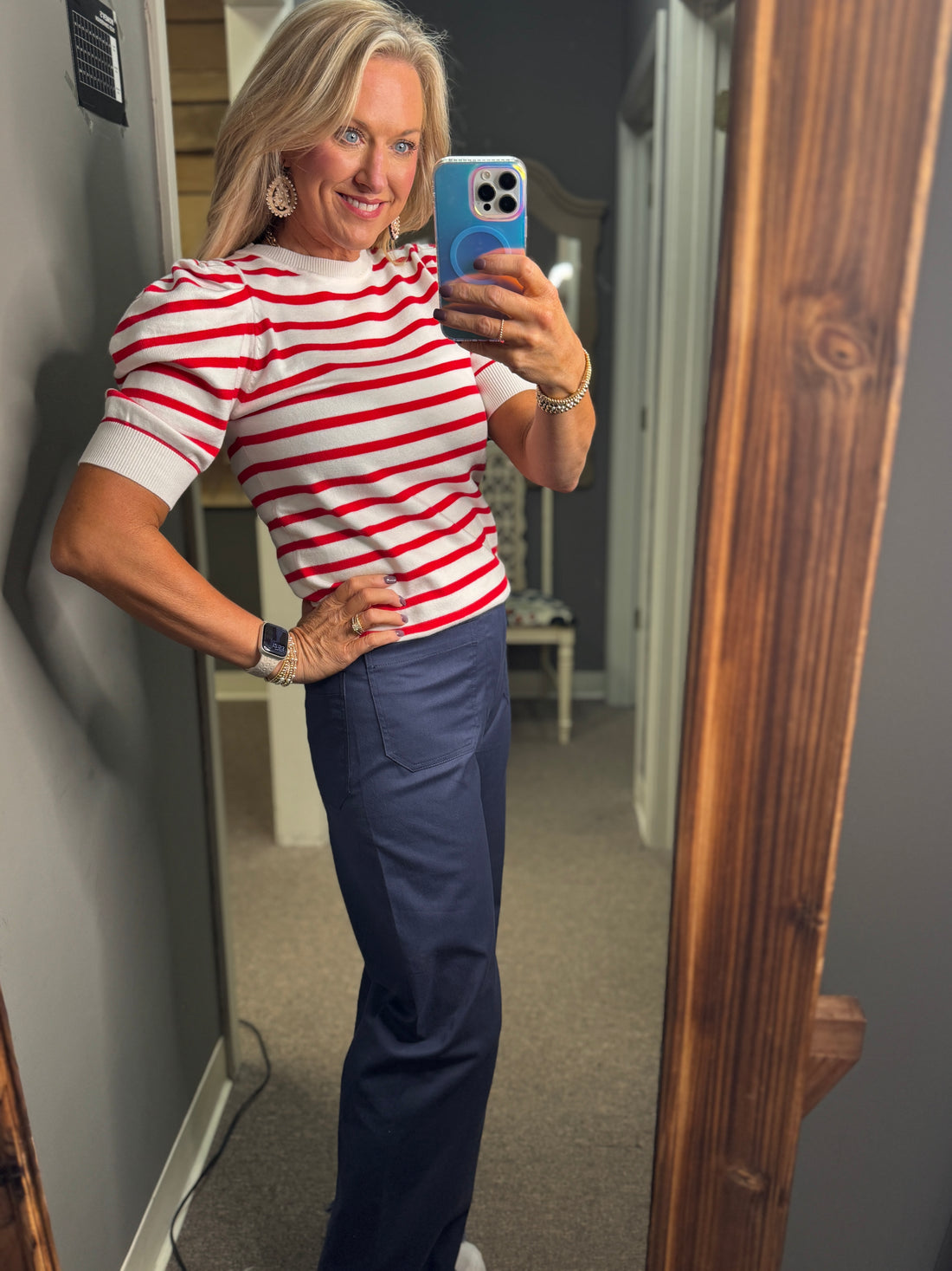 Red Striped Sweater Top