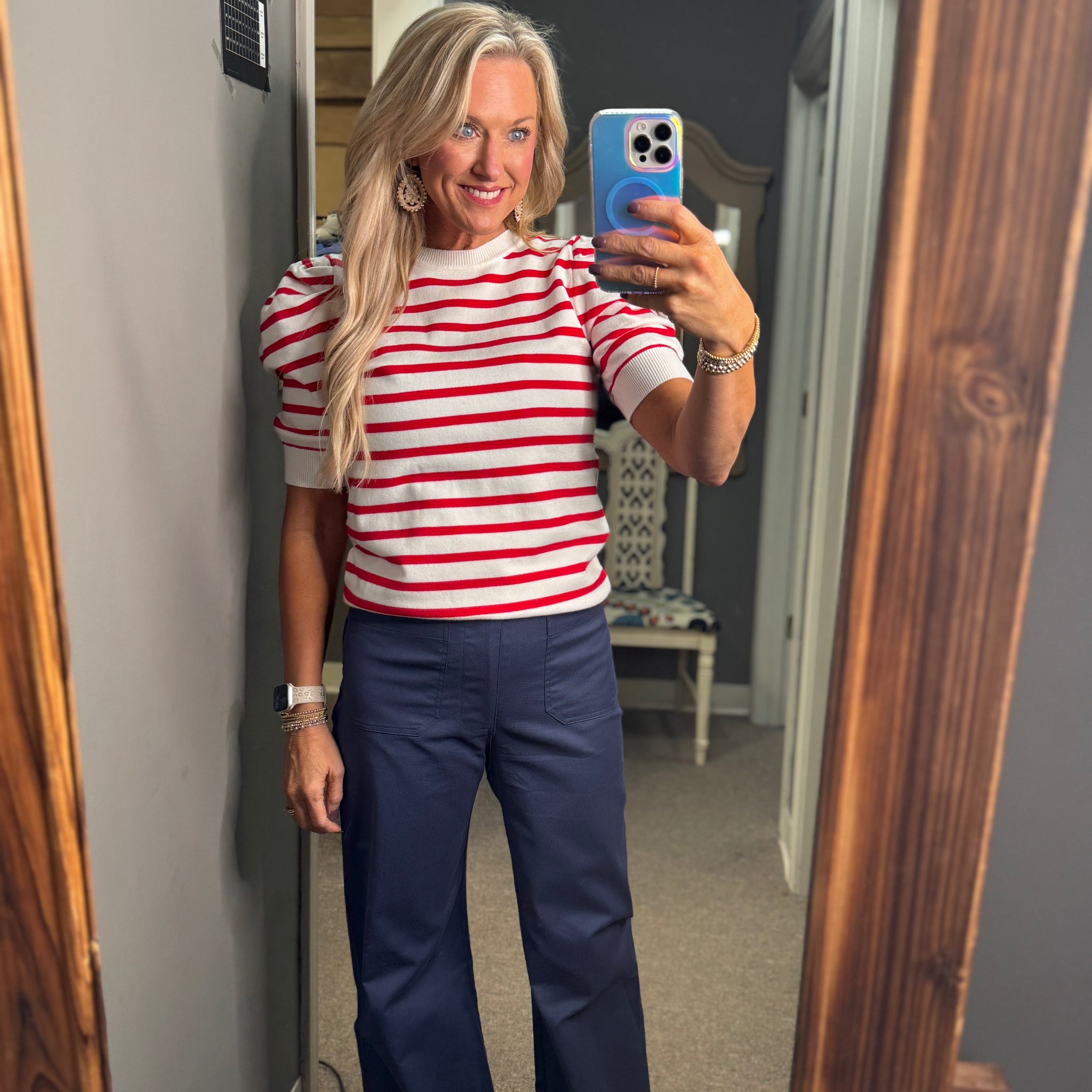 Red Striped Sweater Top