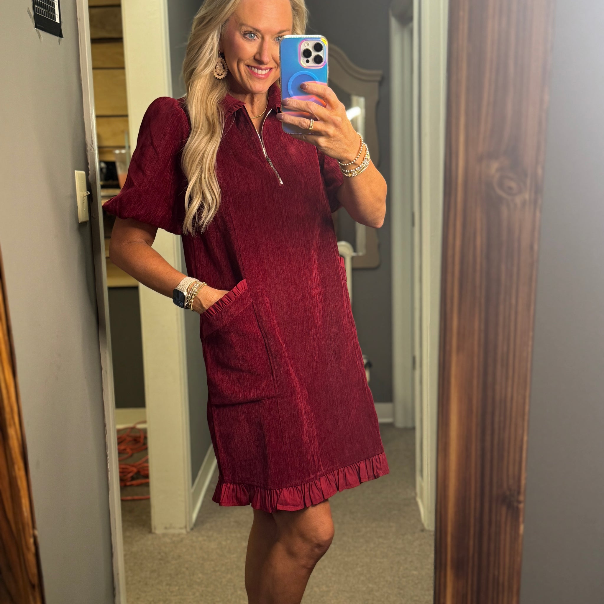 Charming Velvet Ruffle Accent Dress