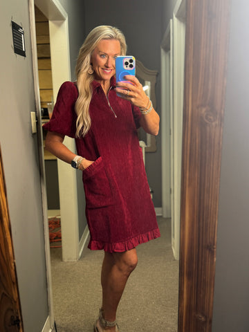 Charming Velvet Ruffle Accent Dress