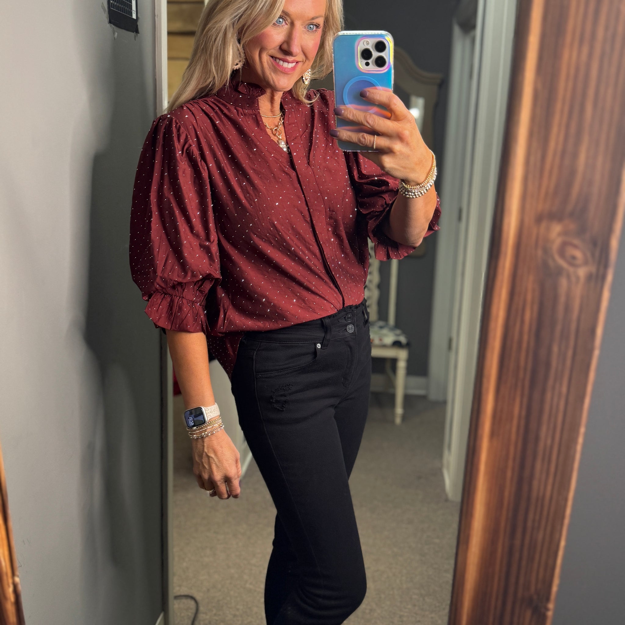 Rhinestone Embellished Blouse