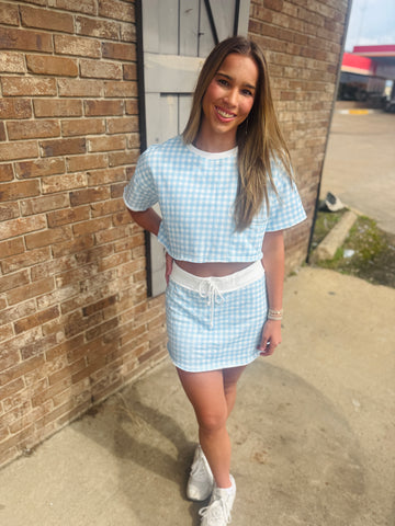 Gingham Cropped Tee And Skirt Set