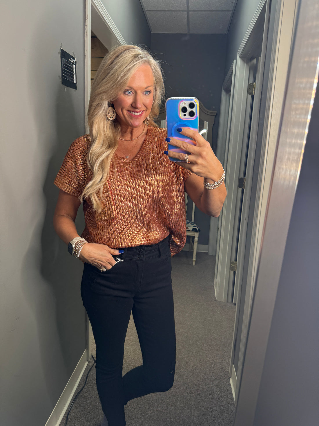 Metallic Coated Sweater Top