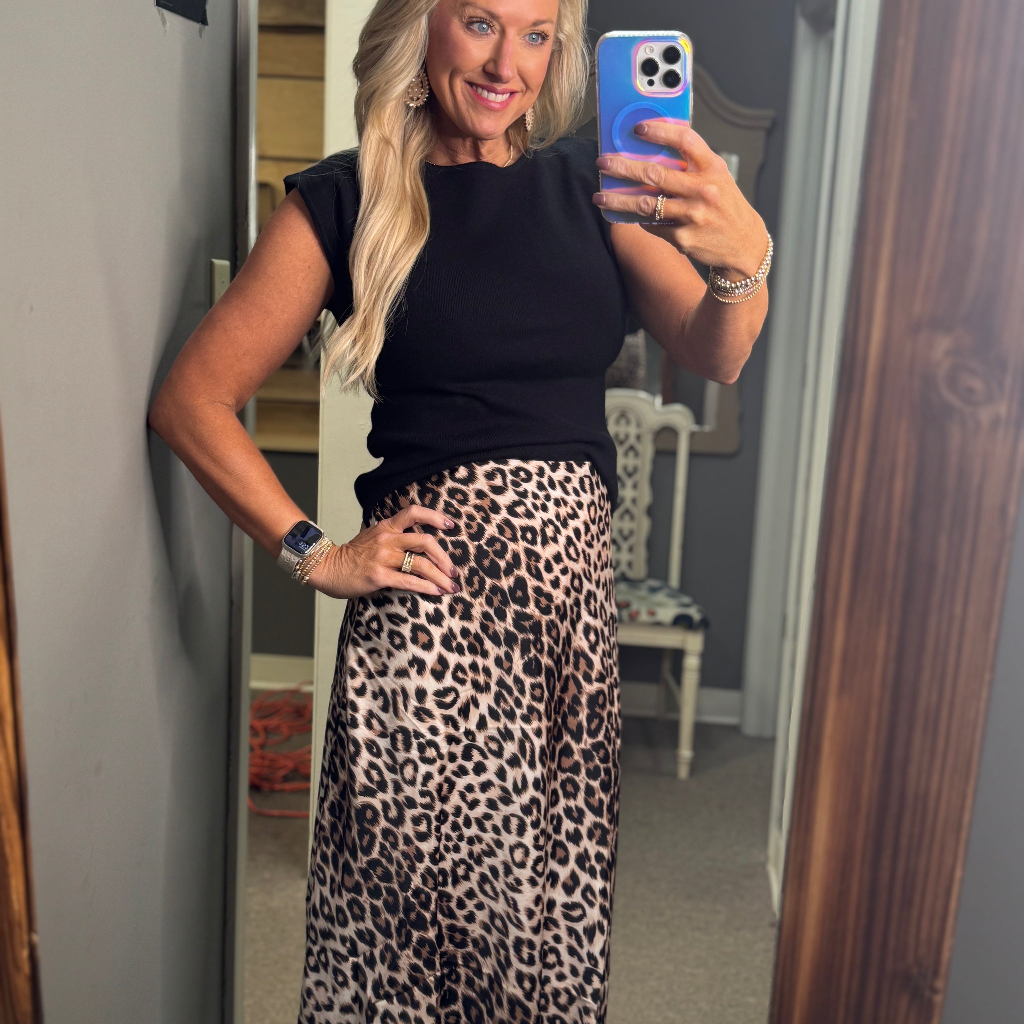 Satin Leopard Print Skirt