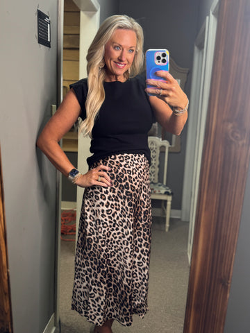 Satin Leopard Print Skirt