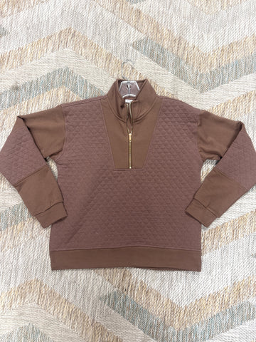 Quilted Brown Half-Zip Pullover