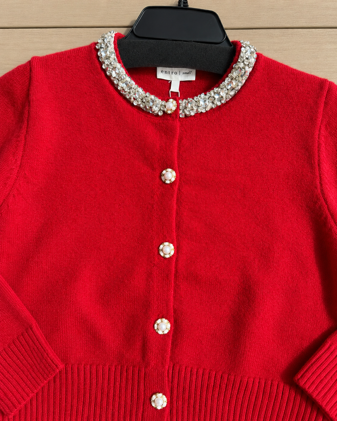 Festive Rhinestone Trim Sweater