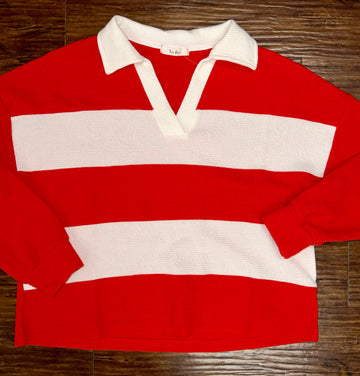 Cloudy Knit Stripe Collared Top