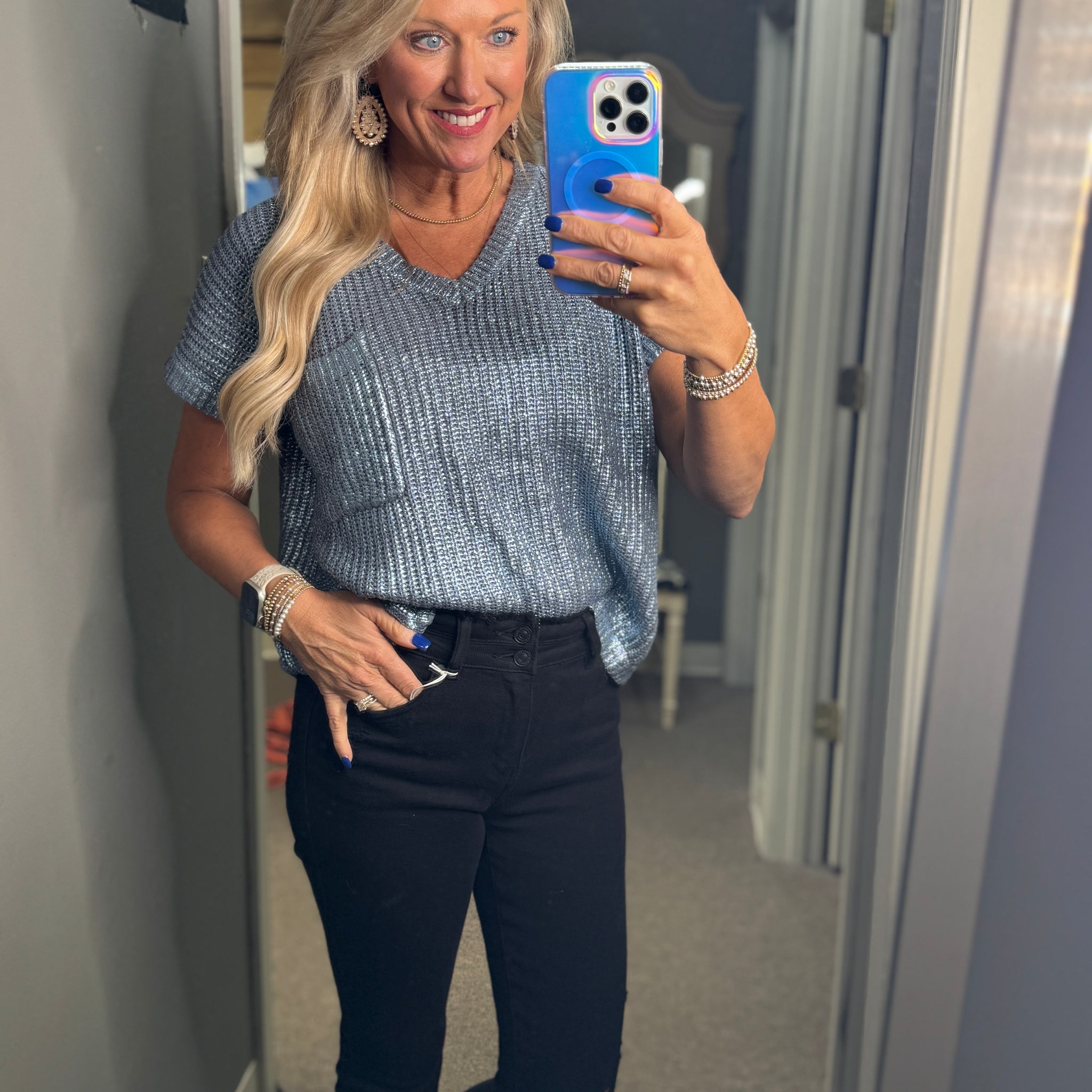 Metallic Coated Sweater Top