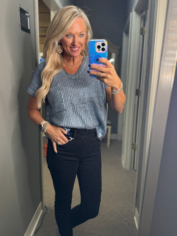 Metallic Coated Sweater Top