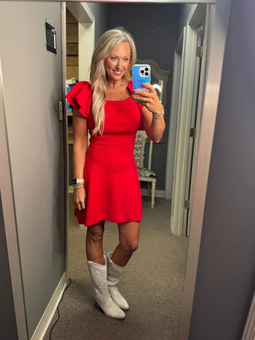 Game Day Ruffle Ribbed Knit Dress